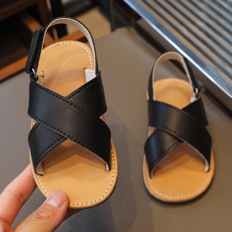 

New Summer Girls Sandals, Fashion Toddler Cross Strap Sandals, Hook & Loop Baby Beach Shoes 21 чёрный
