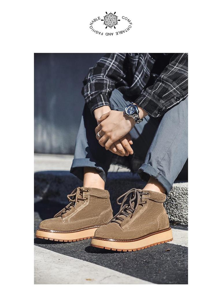 2024 Jesień Męskie Skórzane Botki Martin Średniej Wysokości: Retro, na grubej podeszwie, w stylu brytyjskim casual