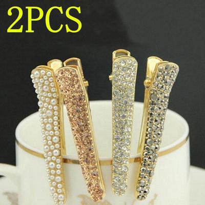 Rhinestone Hair Accessories Hairpin Side Bang Clip Shiny Alloy Toothed Pearl Head Clip Duckbill Clip