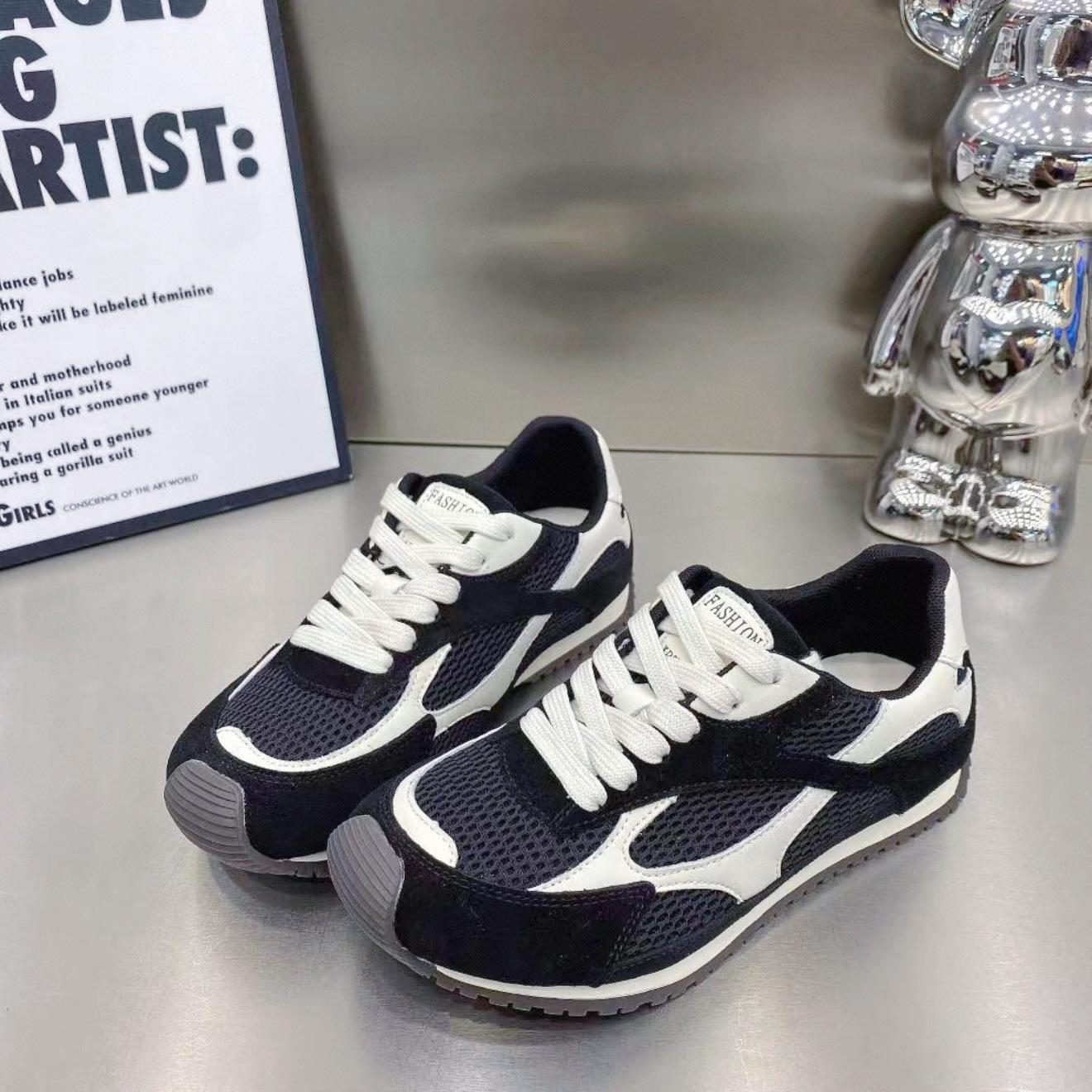 

2025 early autumn new leather mesh platform dad shoes women s versatile casual sports shoes breathable mesh shoes 40 чёрный