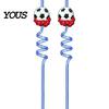 Reusable PET Straw 2Pcs Soccer Theme Spiral Straws, Curved Drinking Washable Straws with Football Charm, World Mug Party Beverage Decor Bendable