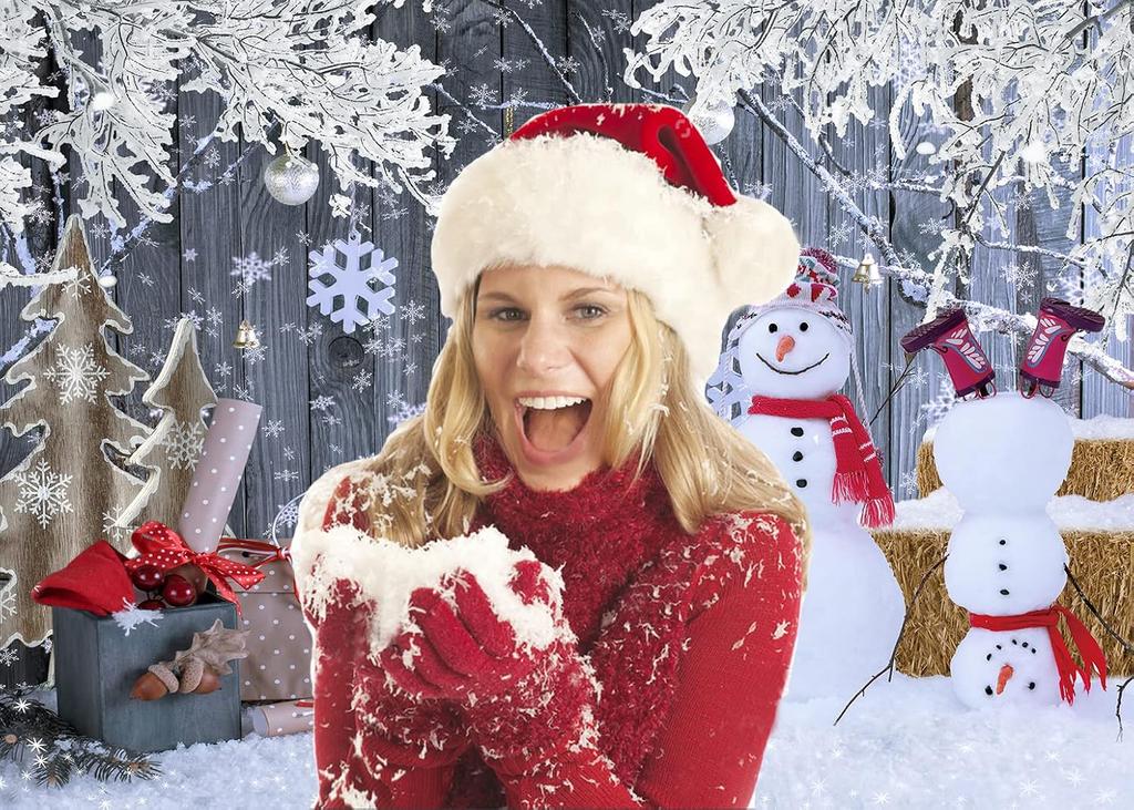 CHAIYA 7X5FT Christmas Backdrop for Photography Winter Snowman Santa Gift Wood Background Christmas Family Party Background New Year Party Backdrop