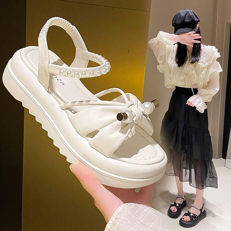 Fashion Women's Casual Temperament Sandals 2024 Summer New Style Fashion Thick Sole Roman Beach Soft Bottom Anti-Slip Single Shoes