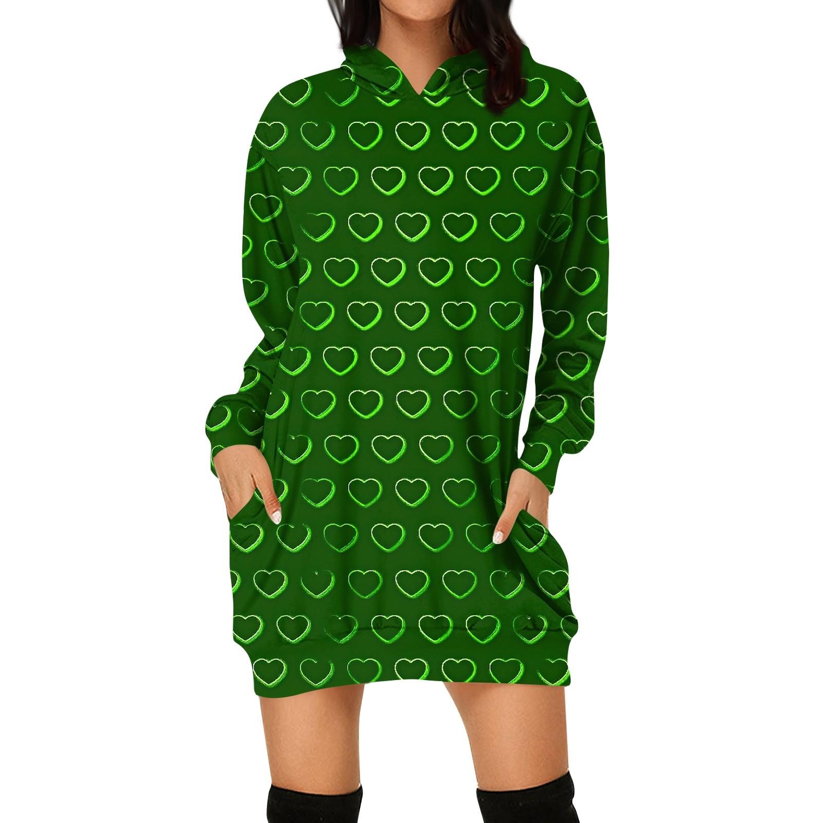 

Женская мода свободный повседневный карман с длинным рукавом толстовка с принтом свитшот L зелёный