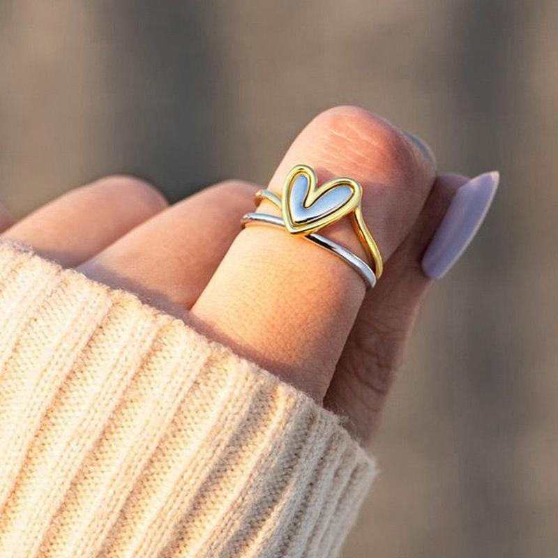 Two-Color Love Ring, Peach Heart-Shaped Design Single Ring For Women, Sweet And Exquisite Fashion Ring.