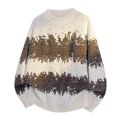 Pullovers Long Sleeves Sweaters Unisex Sweater Autumn and Winter Gradient Colour Wool Sweater Couples Loose Round Neck Bottoming Knit Sweater Men