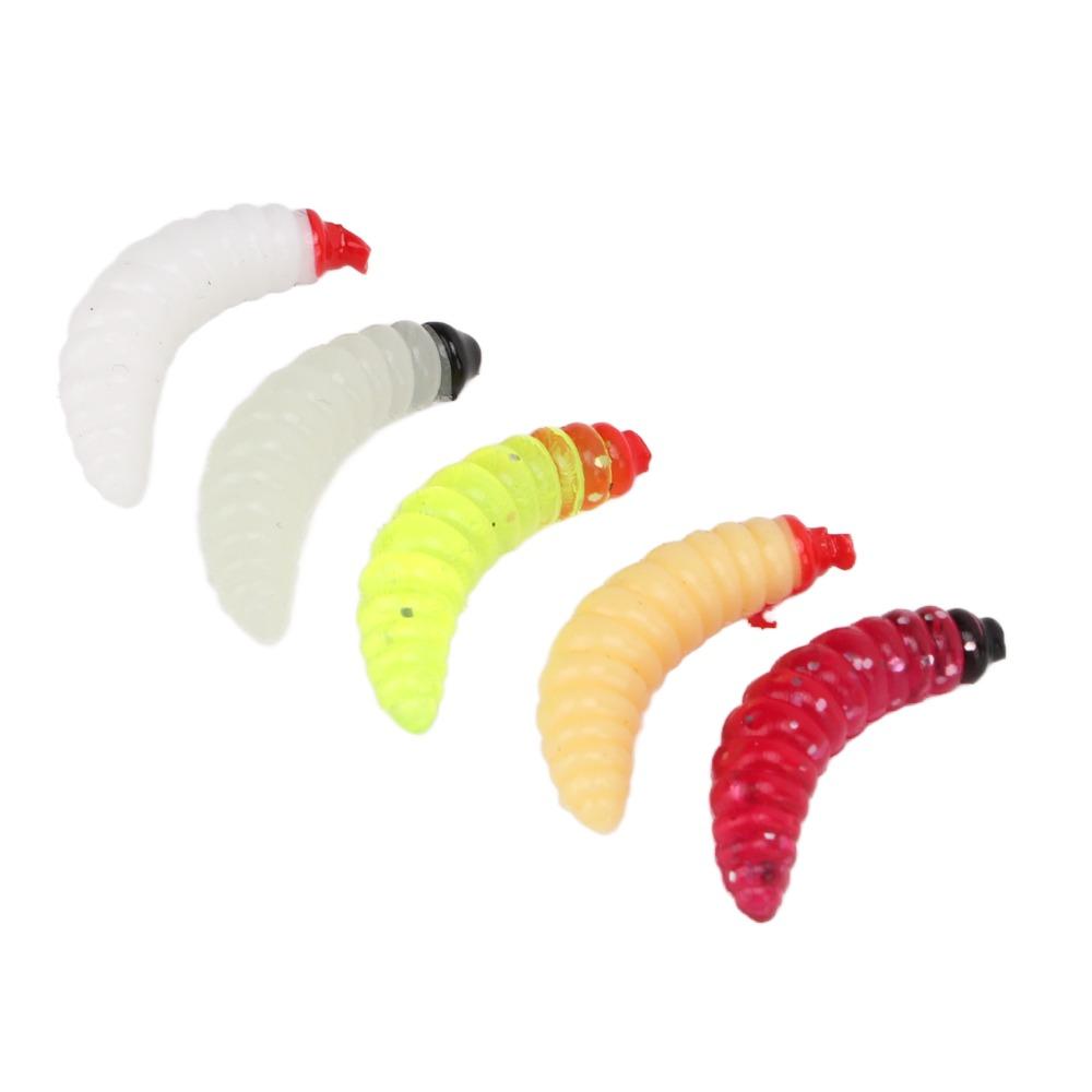 125PCS 2.4cm Bass Fishing Worm PVC Bread Worm Fishing Lure Durable Maggot Baits  Freshwater Fishing
