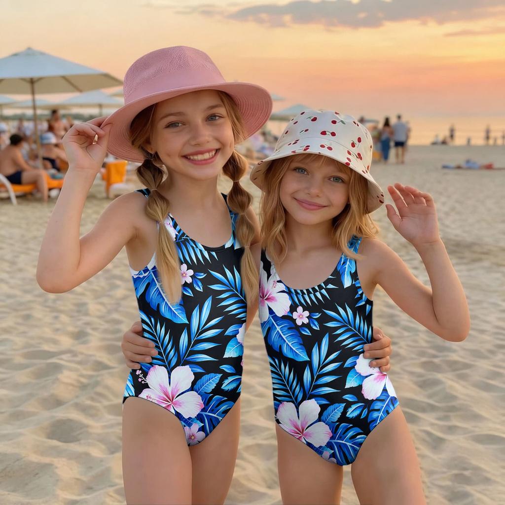 Girls One Piece Swimsuit Summer Kids Swimwear Beachwear Hawaiian Print Casual Fashion Swim Suit for Children