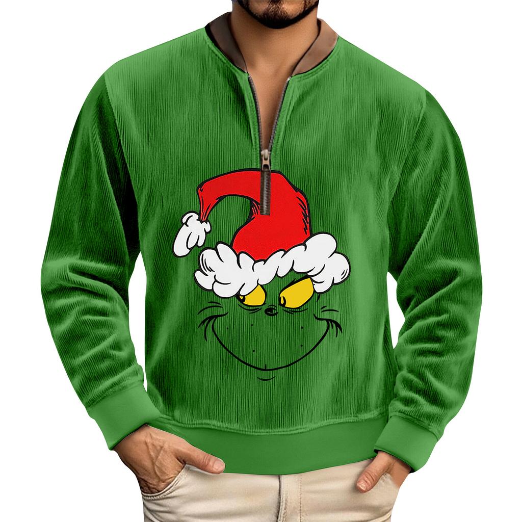 Herren Weihnachts-Print Cordhemd mit Knopfleiste