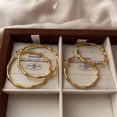 Gold Ring Bamboo Silhouette Earrings Personality High-End Metal Temperament Fashionable Natural Fine Refinement Retro Light Luxury