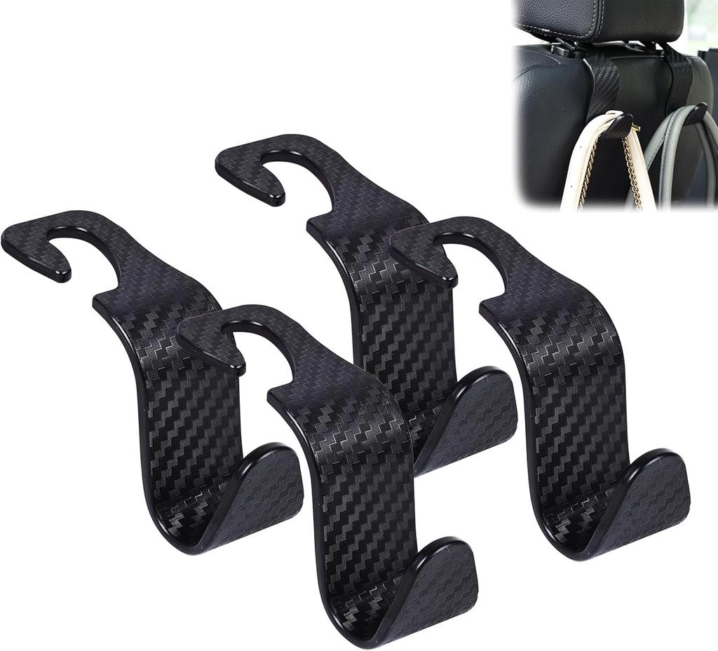 Car Seat Headrest Hook 4 Pack Hanger Storage Organizer Universal for Handbag Purse Coat fit Universal Vehicle Car Black S Type