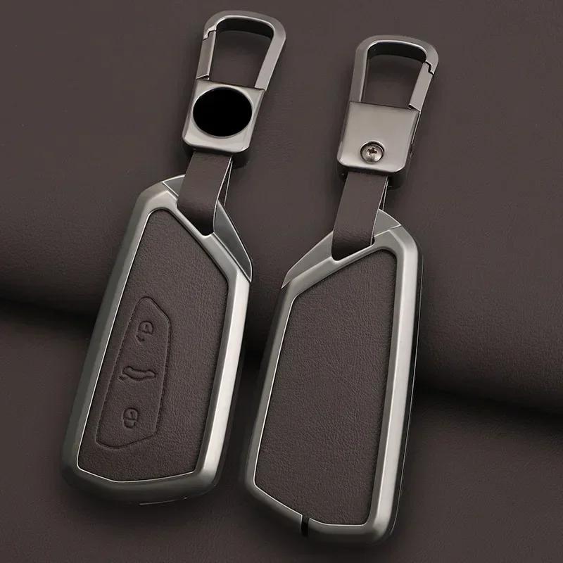 Zinc Alloy Genuine Leather Auto Key Fob Cover Case Housing Fit For Vw Volkswagen Golf 8 Skoda Octavia A8 Mk8 Seat Leon Mk4 Accessory