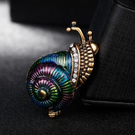 Lady Multicolor Fashion Cartoon Snail Lesklé drahokamy smaltovaná brož Pin šperky