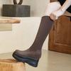Fashion 11CM Microfiber Spring Knittes Cloth Streth Fabric Boot Booties Leather Ankle Knee High Autumn Women Platform Wedge Shoes