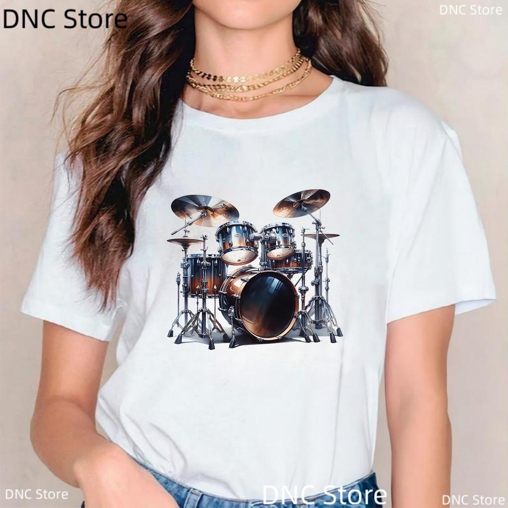New Women'S Clothing T-Shirt Music Drum Set Graphic Print Female T Shirt Fashion Music Enthusiast Tshirt Creative Birthday Gift
