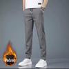 Black Label Plus Men's Slim Fit Fleece Pants - Autumn/Winter Korean Style Large Size Straight Business Casual Trousers