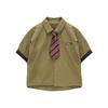 Kids' Korean Style Short-Sleeve Tie Shirt - 2026 Summer Trendy Performance Wear for Boys