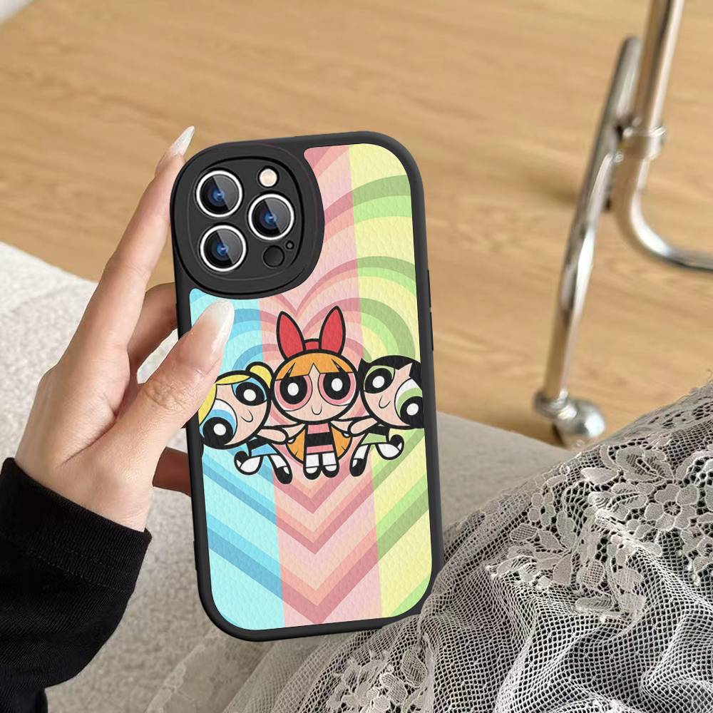 P-Powerpuff-GirlS For IPhone 16 15 14 16E 13 12 11 Pro Max Plus Phone Leather Case