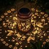 Solar Powered Lantern Outdoor Decorative Light with Metal Handle and Floral Hummingbird Pattern Suitable for Garden Patio Porch and Yard Lighting