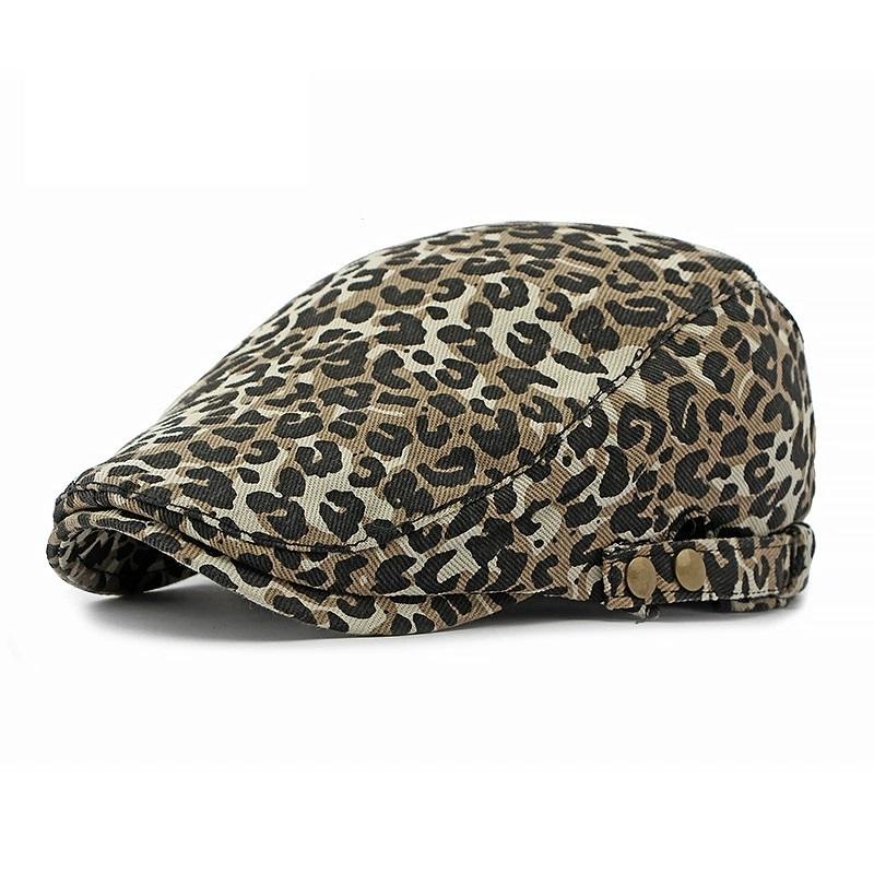 American Retro Leopard Print Forward Cap for Women Summer Thin Style Niche Design Fashionable Beret Duckbill Cap