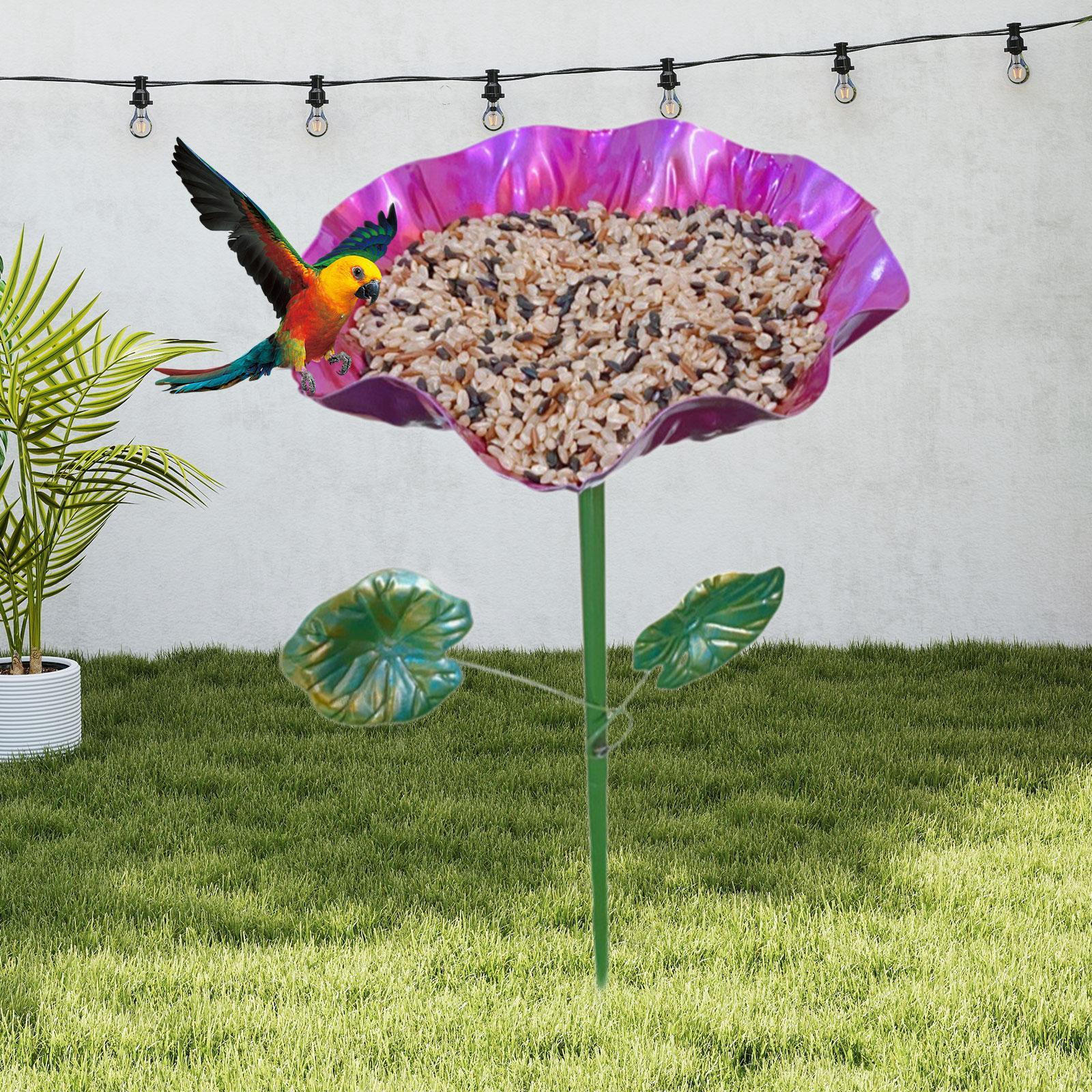 

Кормушка-купалка для птиц с металлической стойкой, чаша-купалка для птиц в форме листа лотоса, пьедестал для улицы, фиолетовый