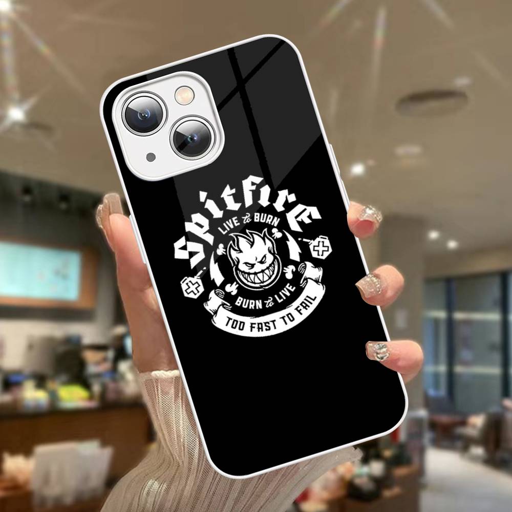 Fashion S-Spitfire Skateboard For IPhone 14 13 12 Mini 11 Pro XS Max X XR 14 Plus Tempered Glass Cover