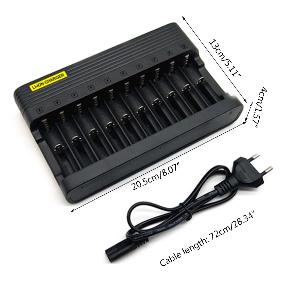 14500 16340 18650 Li-ion Battery Charger 10 Slots 3.7/4.2V Battery Charger EU US