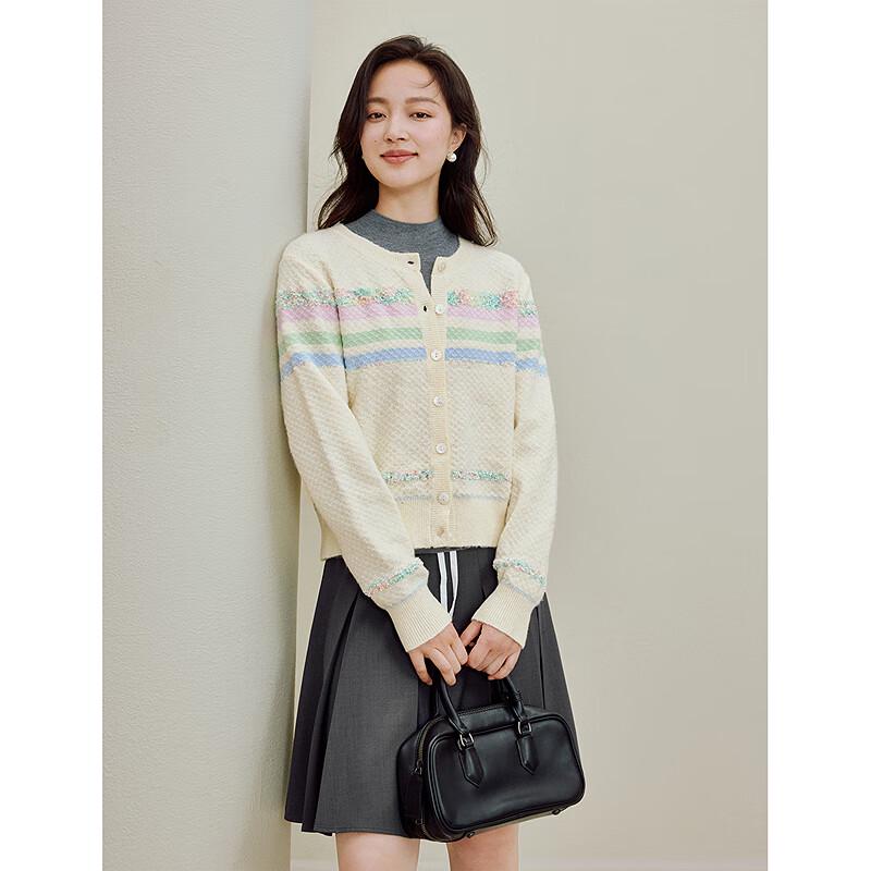 Inman Women's Gentle Style Striped Silver Thread Knit Cardigan