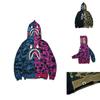 Trendy Shark Head Graphic Hoodie With Stylish Zip-up Design For Youthful Fashion Enthusiasts In Fall