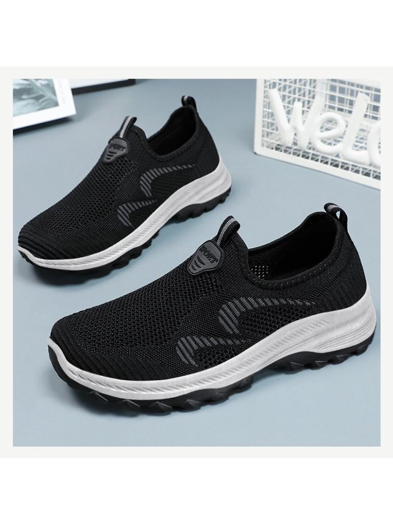 Pánské jarní vycházkové boty Flyknit s tlustou podrážkou, pohodlné, ležérní, síťované, nazouvací tenisky, celodenní, lehké, každodenní obuv