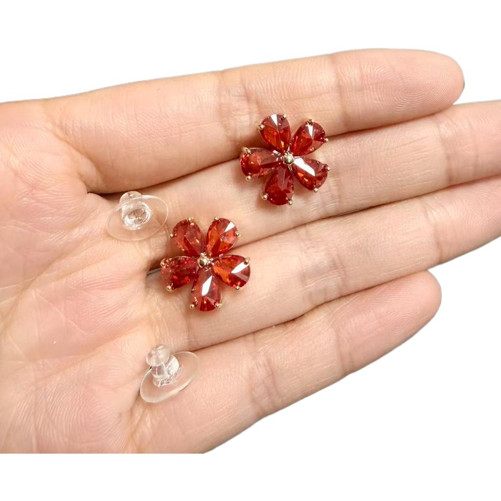 Plum Blossom Stud Earrings, Copper Inlaid with Zircon, Women's Earrings