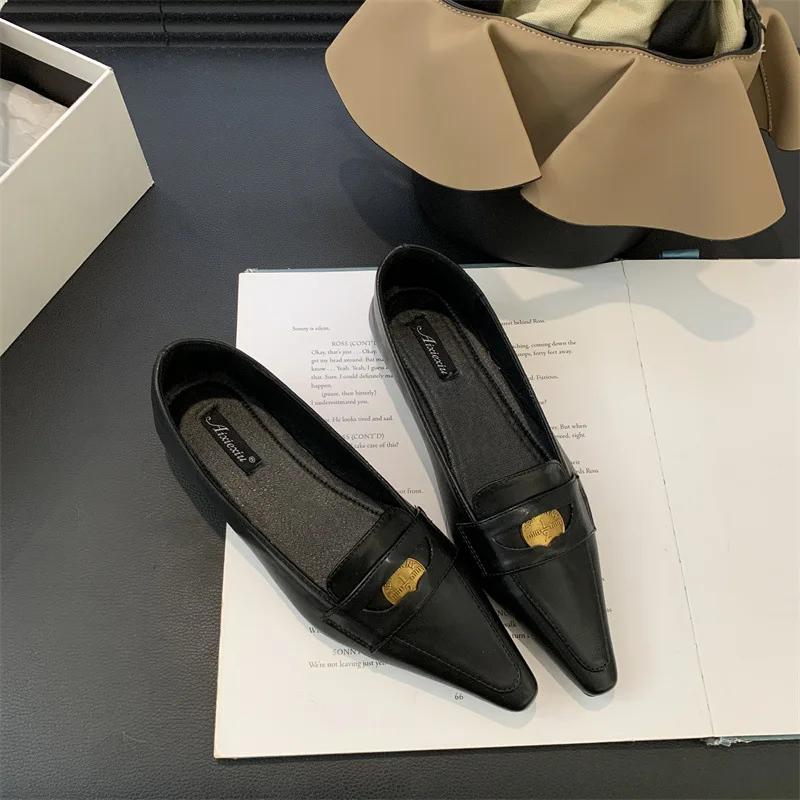 2024 Spring Autumn New Fashionable Flat Bottom Single Shoes Small Square Head Metal Low Heel Women's Shoes