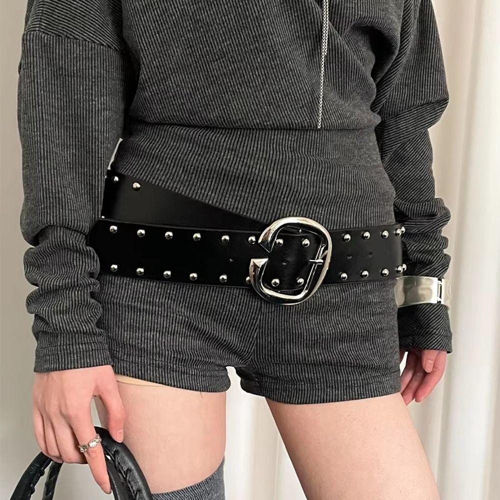 Punk Style Rivet Waist Belt Designer Dress Jeans Belt Heavy-Duty Wide Women's Belt  Streetwear