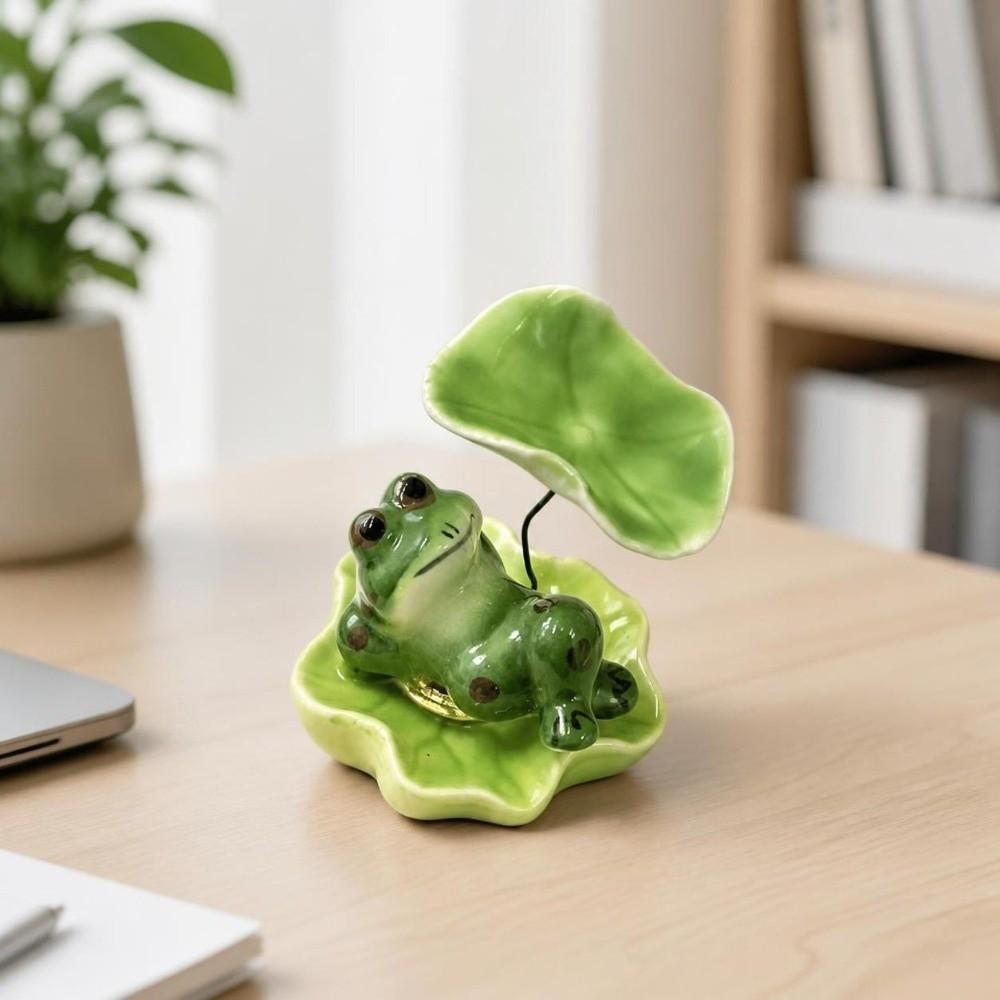 Home Ornaments Desktop Decoration Lotus Leaf Frog Rotating Toys Laying Frog Statue Tea Table
