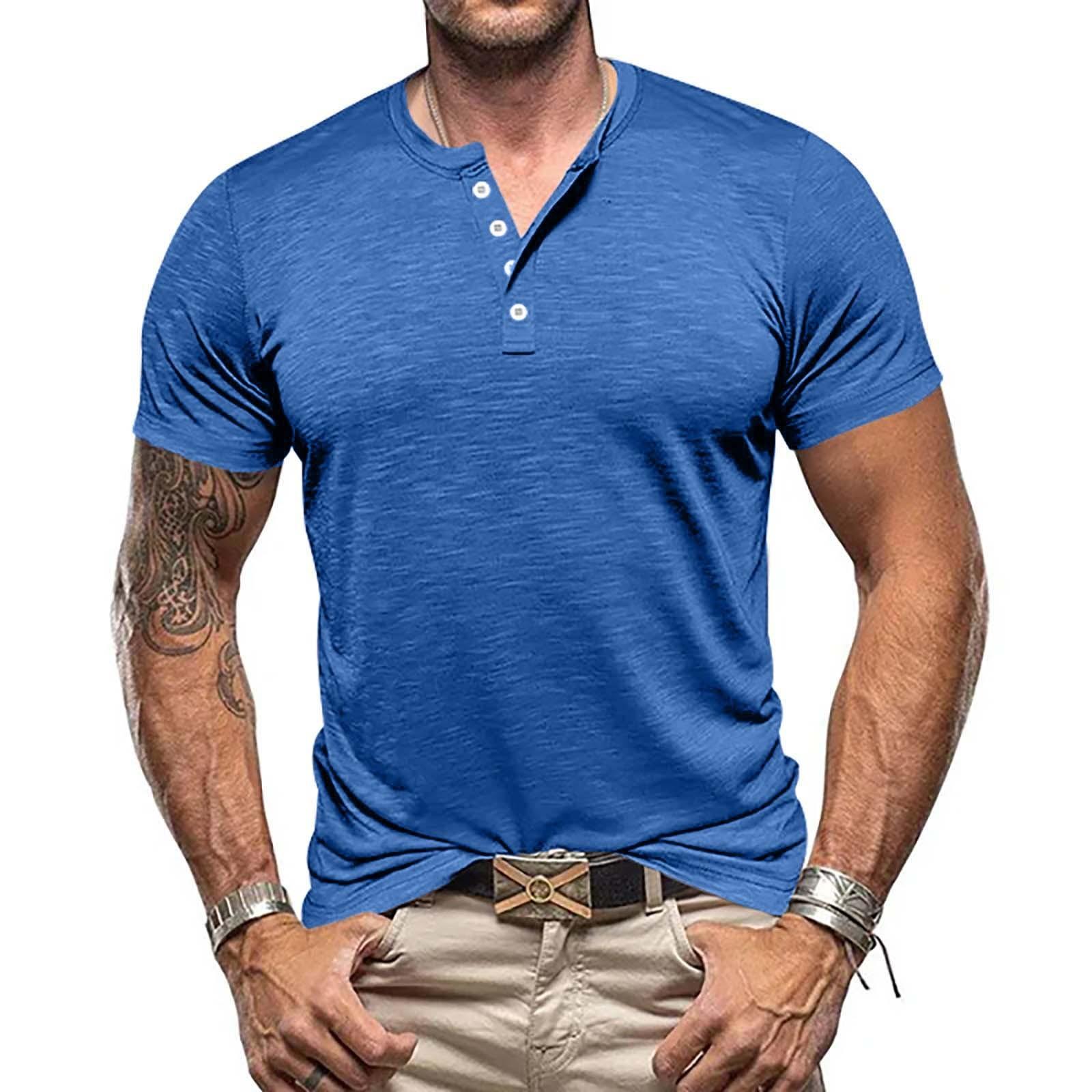 

Мужская летняя однотонная футболка с 4 пуговицами и открытой передней кнопкой, топ с короткими рукавами XXXL тёмно-синий