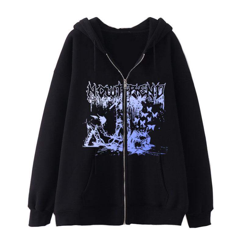 

Толстовка большого размера на молнии в готическом стиле, повседневная куртка с градиентом XXL чёрный