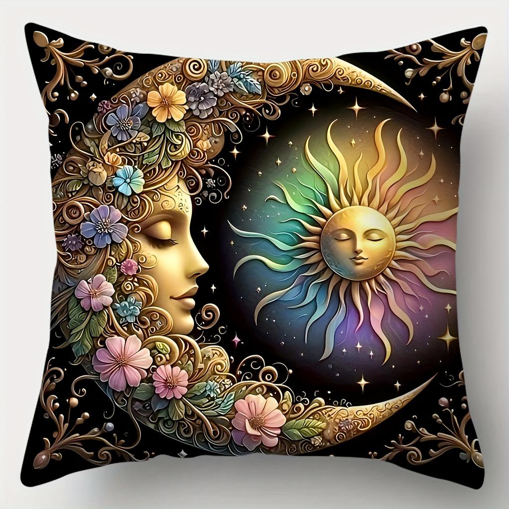 Star Sky Moon Flower Design Digital Printing Pillow Cover Short Plush Suitable Living Rooms Bedrooms Sofas Throw Cushion Cover