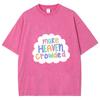 Cute Colorful Clouds Letter Print Women's Washed T-Shirt Cotton Oversized Loose Unisex Short Sleeve Fashion Simple Top