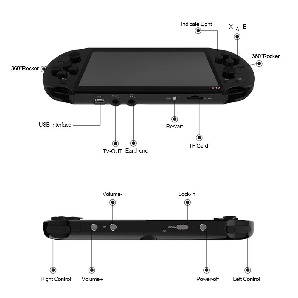 X12 Handheld Game Video Game Consoles with Double Rocker For GBA NES ...