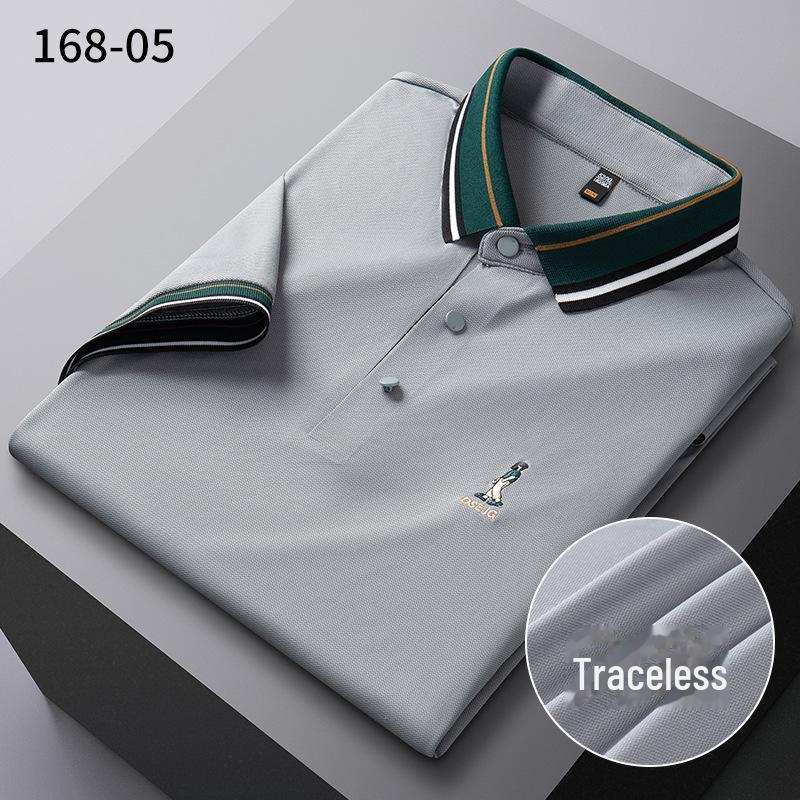 Men's Summer Ice Silk Polo Shirt - Short Sleeve, Solid Color, Embroidered, High Elasticity, Non-Iron, Anti-Wrinkle