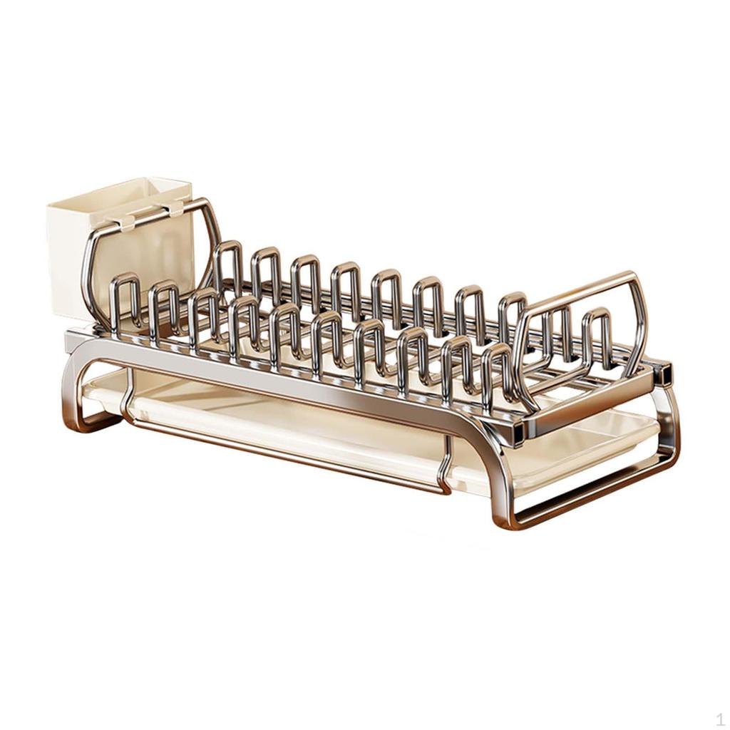 Dish Rack Drainer Multifunctional with Cutlery Holder for Kitchen Counter