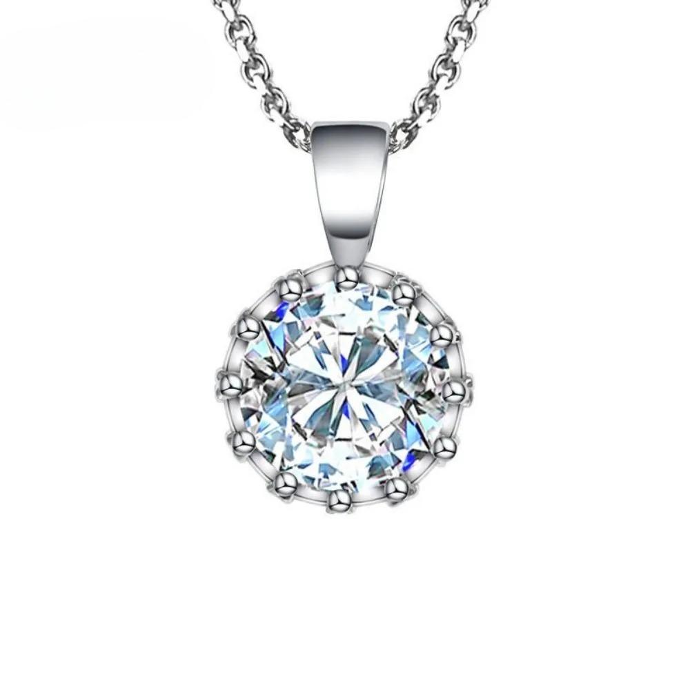 Sterling Silver Round Cut Halo Pendant Necklace, Sparkling Cubic Zirconia Solitaire Necklace for Women