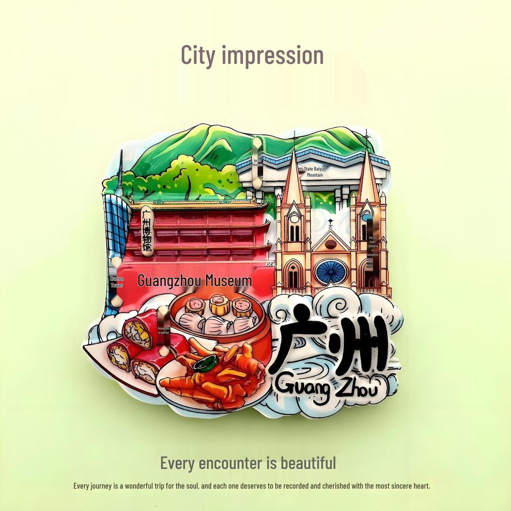 Guochao Cartoon Wahrzeichen Kreatives Souvenir Acryl Kühlschrankmagnet