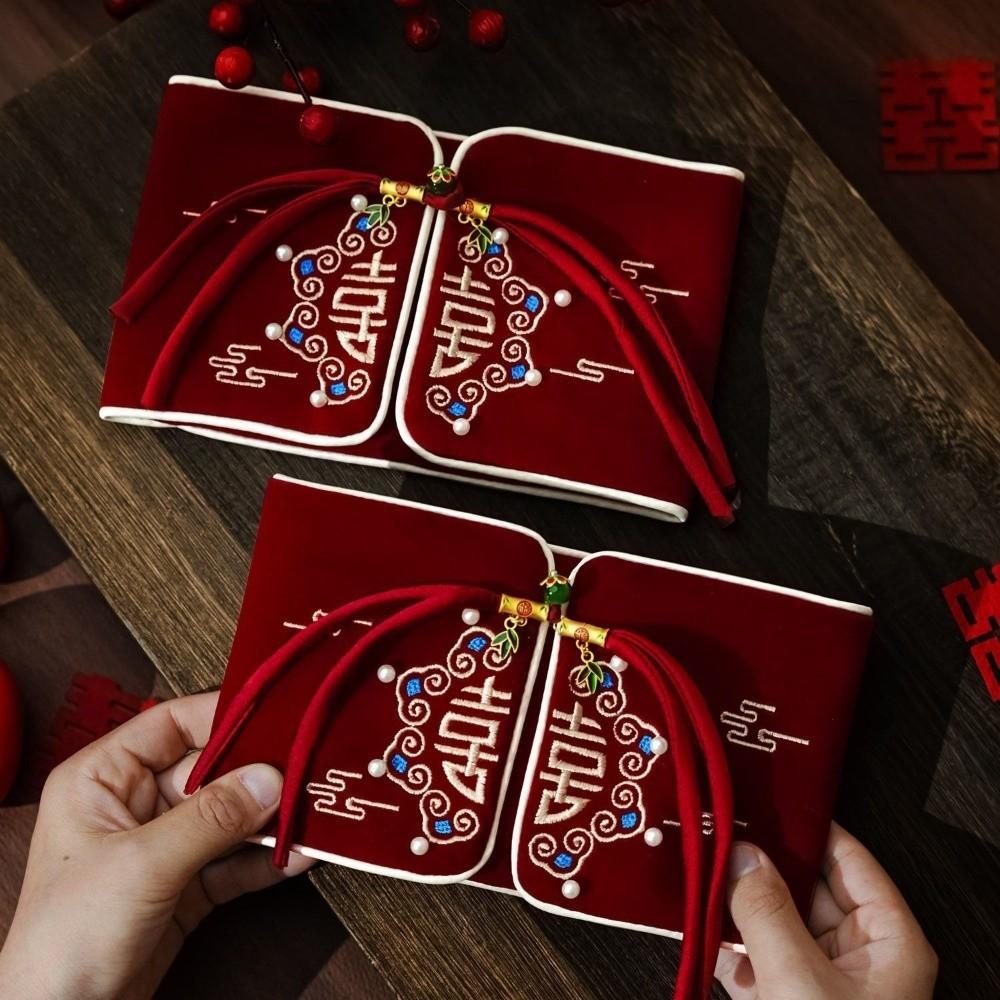 Embroidery Design Red Envelope Velvet Cloth Wedding Envelope Best Wishes Envelope  Anniversary