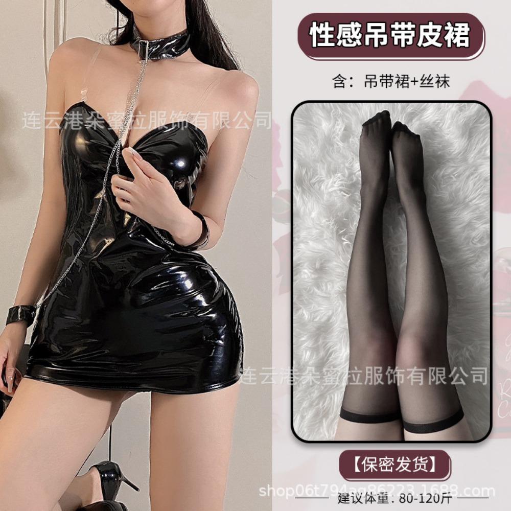 Domila's New Sex Underwear Patent Leather Tight Leather Jacket Bundled Bondage Queen Uniform Sexy Chain Traction