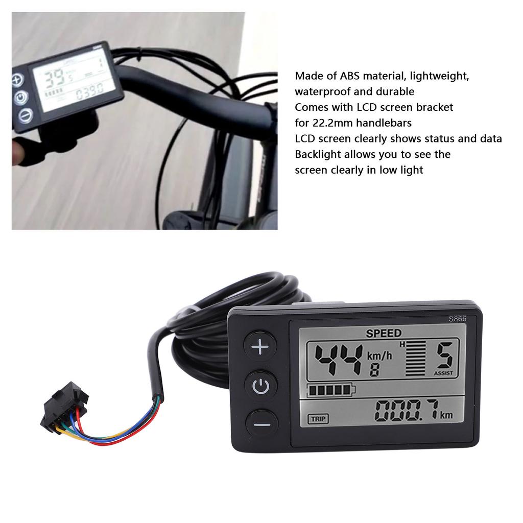 S866 Electric Display LCD Meter 24V 36V 48V Electric Scooter Control Panel with Plug Electric Bike LCD Display Meter Throttles 2