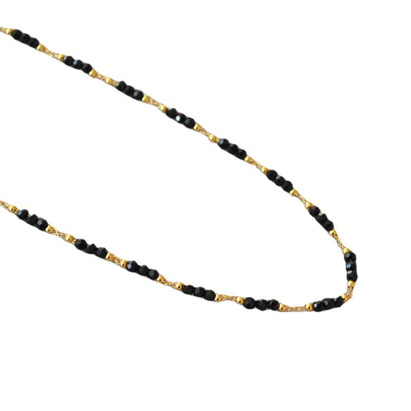 French Retro Black Spinel Beaded Choker Necklace