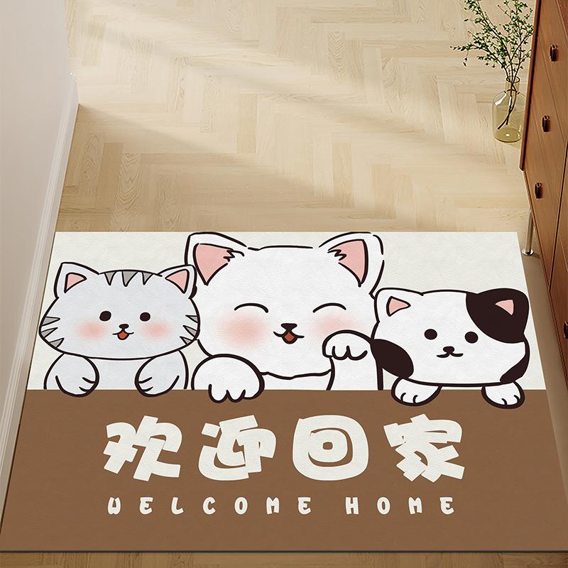 Cute Cat Household Door Floor Mat Leather Floor Mat Entry Door Porch Non-Slip And Wear-Resistant Foot Mat Girl Heart Floor Mat