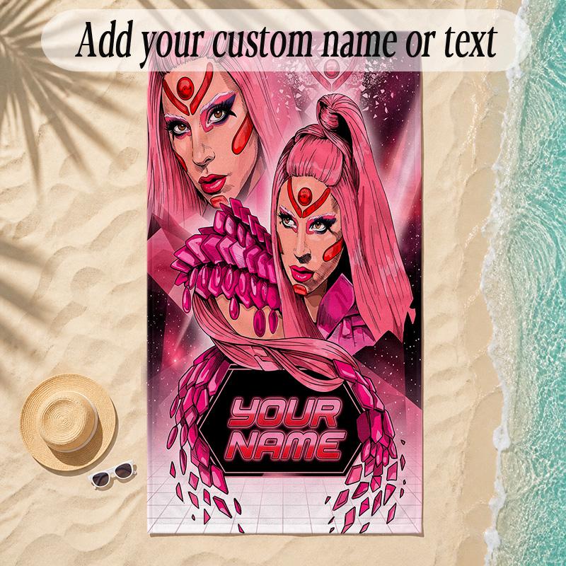Beach TowelLady Gaga Custom Name Text Personalized Soft Towel for Beach Pool Indoor Home Decor Gift