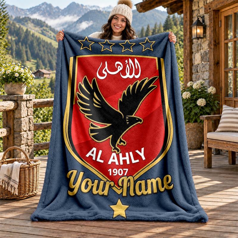 Al Ahly FC Custom Name Flannel Blanket Personalized Soft Warm Plush Throw Blanket Customized Gift for Family Friends